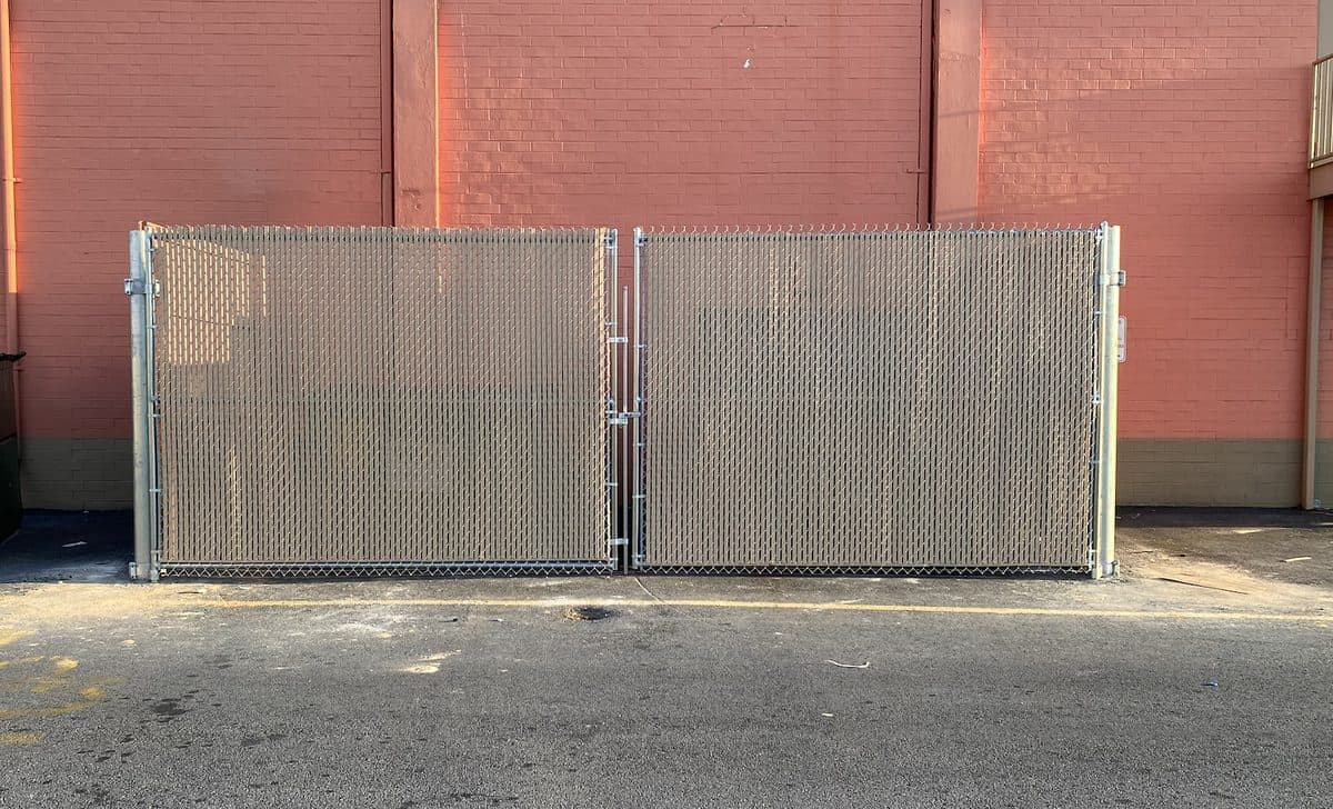 Chain link dumpster gate with privacy slats, Atlanta, GA