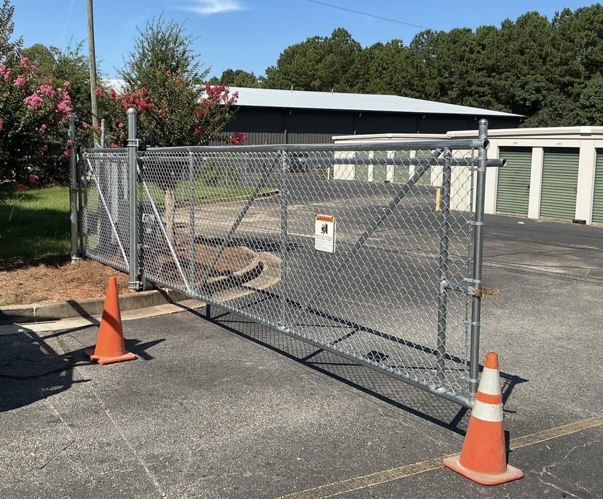 Chain link swing gate at self-storage facility in Georgia