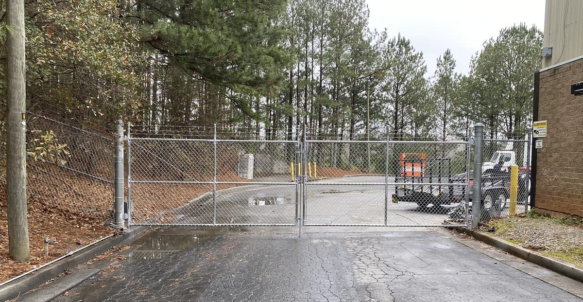 Commercial chain link double gate installation in Georgia