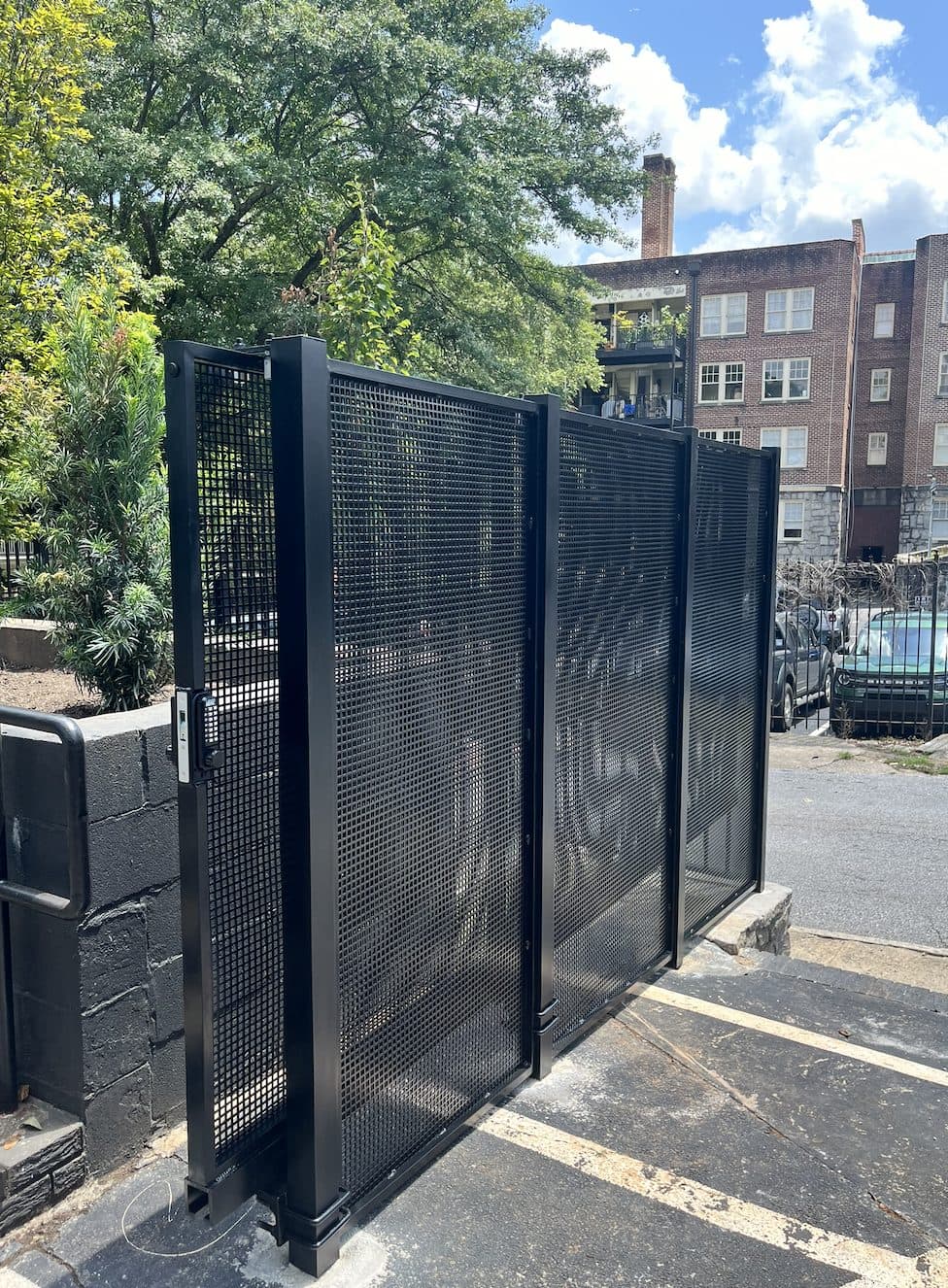 Custom black mesh panel fence panels installed in Georgia