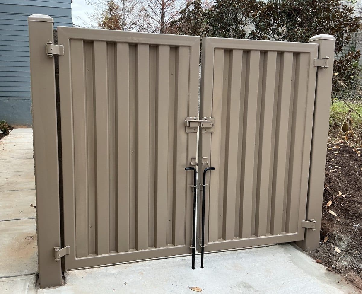 Dumpster enclosure with double gate and pedestrian walk gate, Atlanta, GA