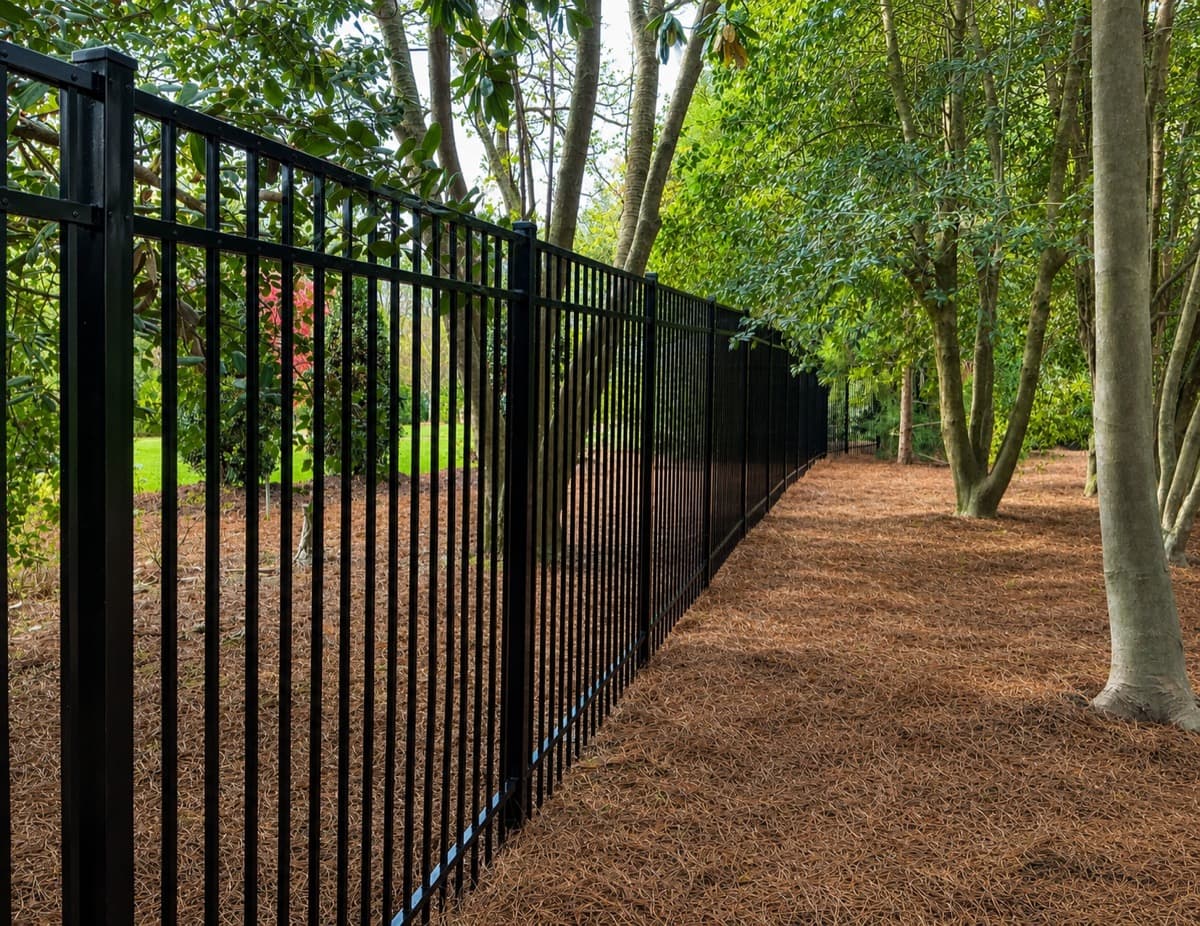 Smooth-top 3-rail black aluminum fencing at residential property in Georgia