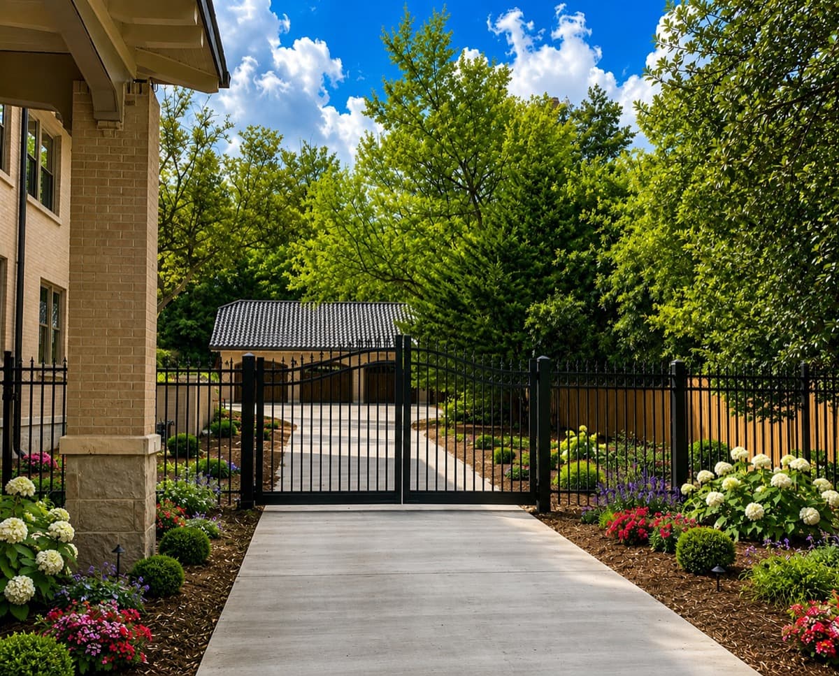 Spear-top rainbow arch aluminum fence with gate installed in Georgia