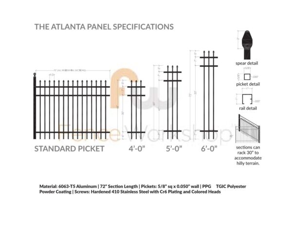 ATLANTA Aluminum Fence Panel Specifications