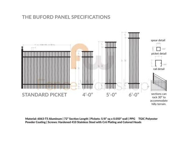 BUFORD Aluminum Fence Panel Specs