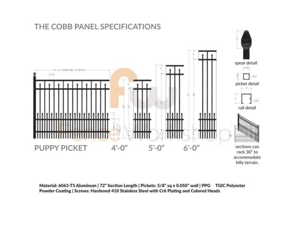 COBB Aluminum Fence Panel Specifications
