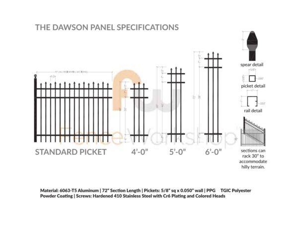 DAWSON Aluminum Fence Panel Specs