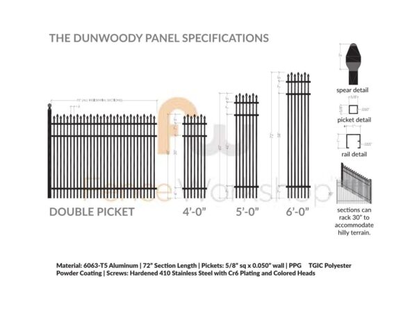 DUNWOODY Metal Fence Panel Specs