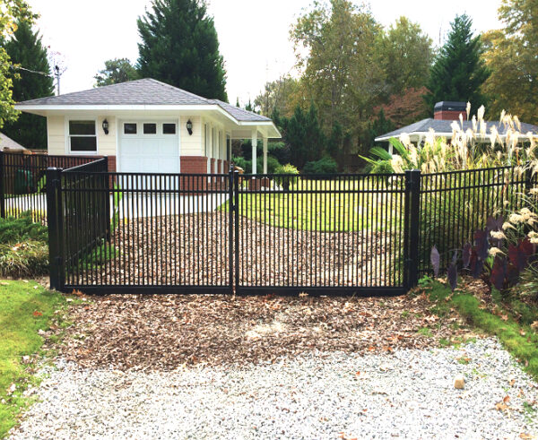 Buford Double Picket Aluminum Driveway Gate Installed
